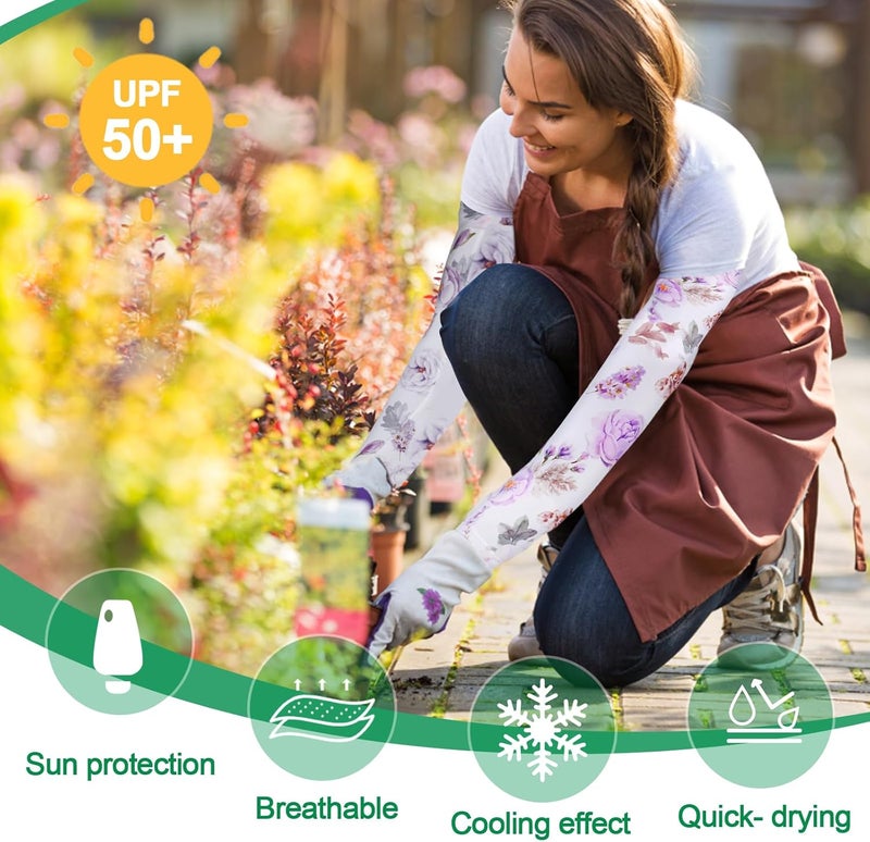 Mukum 4 Pairs Gardening Sleeves Anti-Slip Arm Protection with Thumb Hole Sun Sleeve Cooling Arm Sleeves for Women Men Outdoor - Image 5